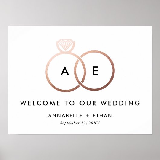 Roos Gold Modern Rings Weddenschap Welkom Poster (Voorkant)