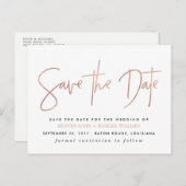 Roos Gold Modern Save the Date Aankondigingskaart (Voorkant / Achterkant)