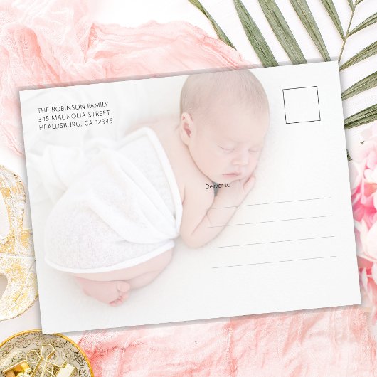 Roos Gold Modern Script Baby Foto Dank u Briefkaart
