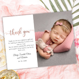 Roos Gold Modern Script Baby Foto Dank u Briefkaart