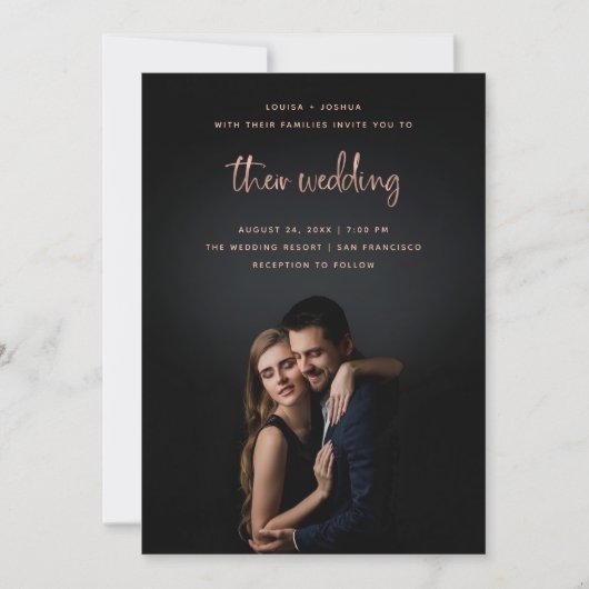 Roos Gold Modern Script met foto | Weddenschap Kaart (Voorkant)