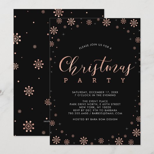 Roos Gold | Modern Snowflakes kerst Kaart (Voorkant / Achterkant)