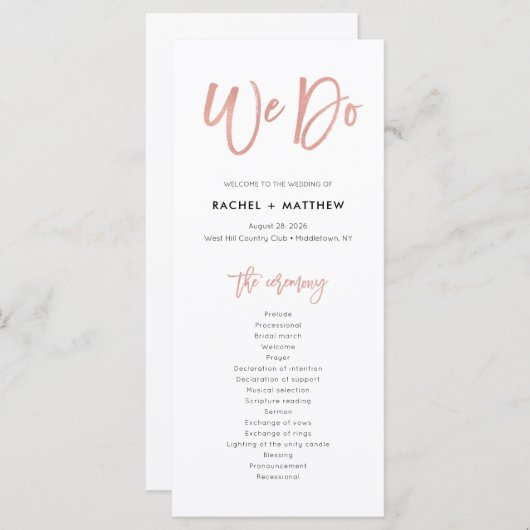 Roos Gold Modern sprookje We doen een weddenschap Programmakaart (Voorkant / Achterkant)