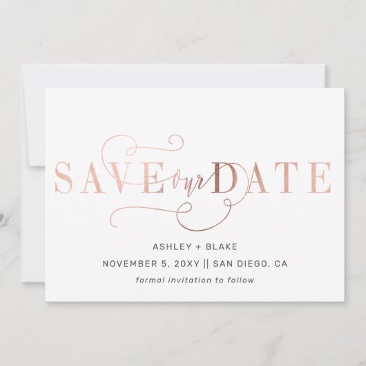 Roos Gold Modern stijlvolle handgeschreven kalligr Save The Date (Voorkant)
