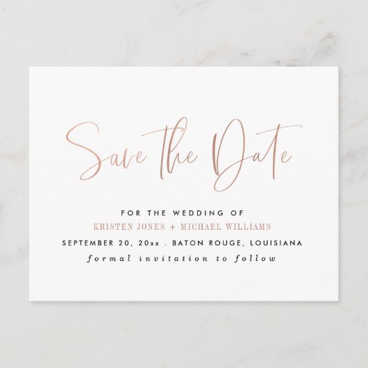 Roos Gold Modern Typografie Save the Date Aankondigingskaart (Voorkant)