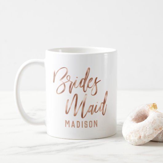 Roos Gold Modern Typografie Weddenschap Bridesmaid Koffiemok (Met donut)