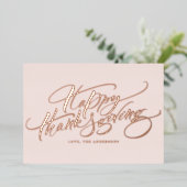 Roos Gold Moderne Kalligrafie Happy Thanksgiving Folie Feestdagenkaart (Staand Voorkant)