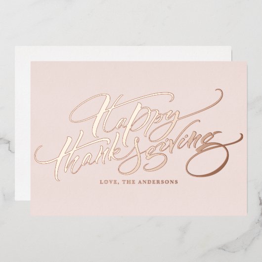 Roos Gold Moderne Kalligrafie Happy Thanksgiving Folie Feestdagenkaart (Voorkant / Achterkant)