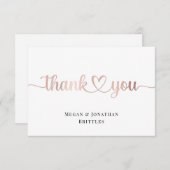 Roos Gold Moderne kalligrafie met hart Bedankkaart (Voorkant / Achterkant)