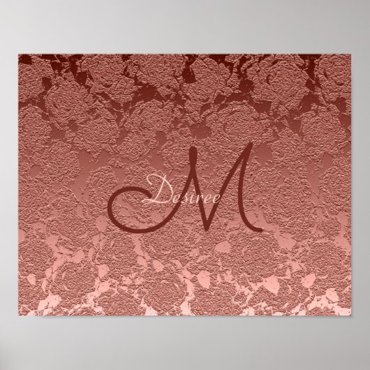 Roos Gold Monogram Elegant Floral Art Patroon Poster (Voorkant)