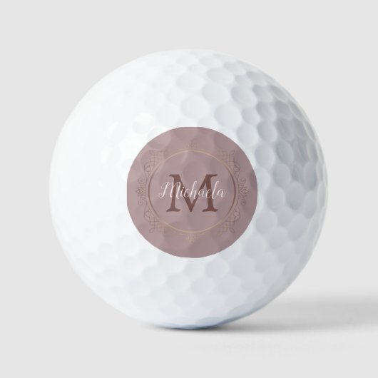 Roos Gold Monogram Elegant Moderne Sjabloon Golfballen (Voorkant)