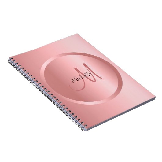 Roos Gold Monogram Elegant Moderne Sjabloon Notitieboek (Rechterzijde)