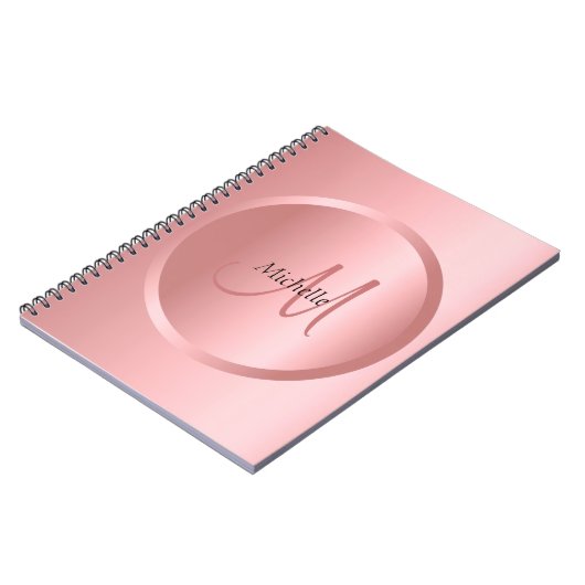 Roos Gold Monogram Elegant Moderne Sjabloon Notitieboek (Linkerzijde)