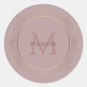 Roos Gold Monogram Elegant Persoonlijke Sjabloon Ronde Sticker