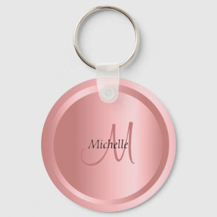 Roos Gold Monogram Elegant Sjabloon Aangepast Sleutelhanger