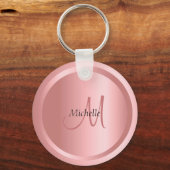 Roos Gold Monogram Elegant Sjabloon Aangepast Sleutelhanger (Voorkant)