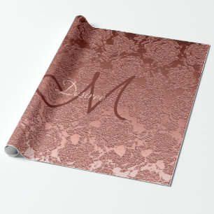 Roos Gold Monogram Elegant Stylish Floral Pattern Cadeaupapier