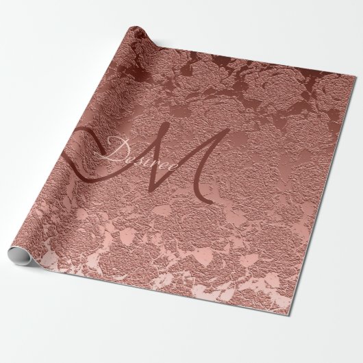 Roos Gold Monogram Elegant Stylish Floral Pattern Cadeaupapier (Uitgerold)
