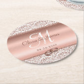 Roos Gold Monogram Elegant Wedding Ronde Kartonnen Onderzetter (Gebogen)