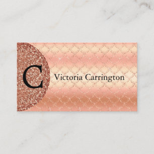 Roos Gold Monogram Glitter Mermaid Pattern Bling Visitekaartje