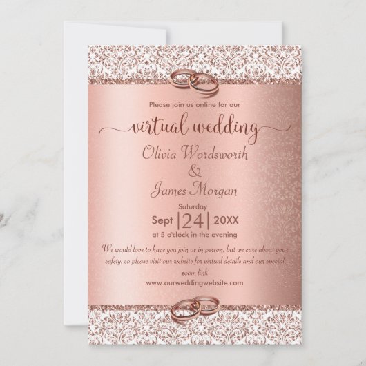 Roos Gold Monogram Glitter Virtual Wedding Kaart (Voorkant)