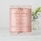 Roos Gold Monogram Glitter Virtual Wedding Kaart (Staand voorkant)
