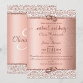 Roos Gold Monogram Glitter Virtual Wedding Kaart (Voorkant / Achterkant)