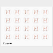 Roos Gold Monogram Letter H Blush Pink Flower Foli Ronde Sticker (Vel)