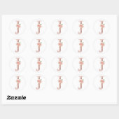Roos Gold Monogram Letter J Blush Pink Flower Foli Ronde Sticker (Vel)