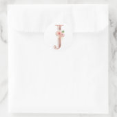 Roos Gold Monogram Letter J Blush Pink Flower Foli Ronde Sticker (Tas)