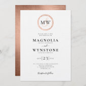 Roos Gold Monogram Linen Luxury Wedding Kaart (Voorkant / Achterkant)