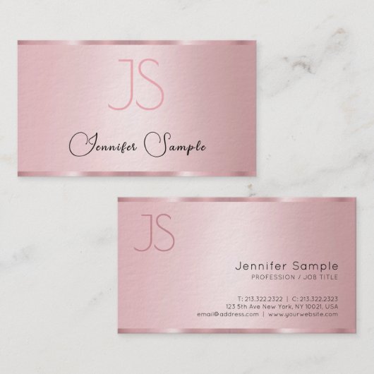 Roos Gold Monogram Modern Typografie Luxe Visitekaartje (Voorkant / Achterkant)