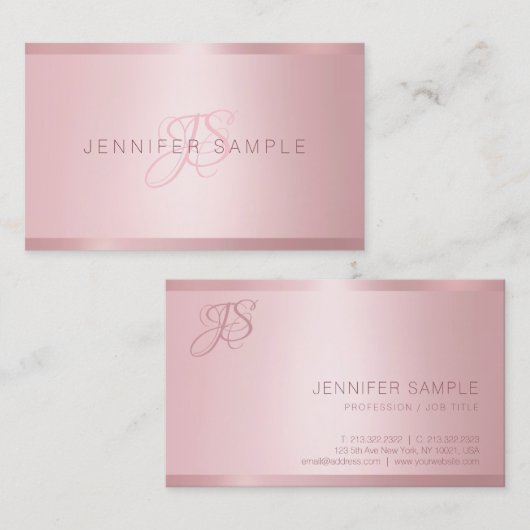 Roos Gold Monogram Moderne Eenvoudige Sjabloon Visitekaartje (Voorkant / Achterkant)