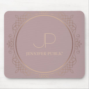 Roos Gold Monogram Moderne Elegant Sjabloon Muismat