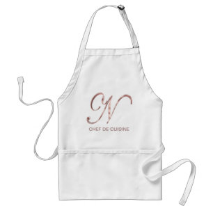 Roos Gold Monogram N Chef de Cuisine of Jouw tekst Standaard Schort