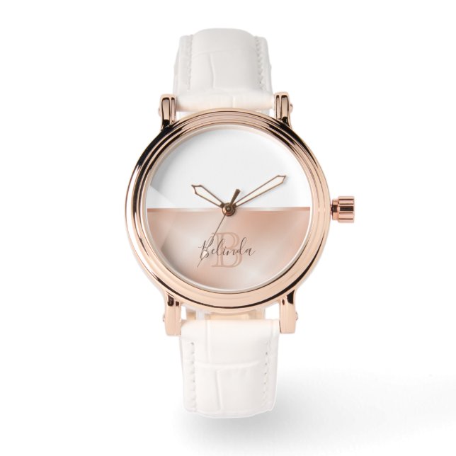 Roos Gold Monogram Naam toevoegen Minimalist Horloge (Voorkant)