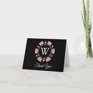 Roos Gold Monogram Poker Chip Casino Wedding Bedankkaart