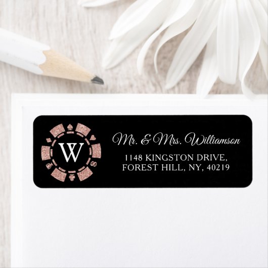 Roos Gold Monogram Poker Chip Casino Wedding Etiket (Insitu)