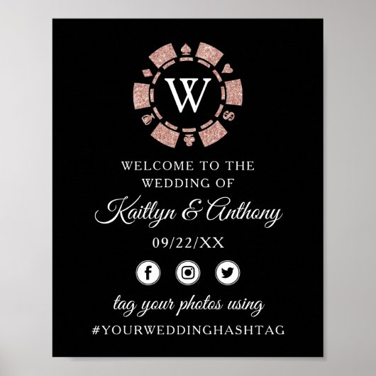 Roos Gold Monogram Poker Chip Casino Wedding Poster (Voorkant)