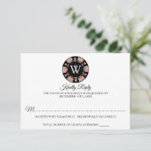 Roos Gold Monogram Poker Chip Casino Wedding RSVP Kaartje (Staand voorkant)