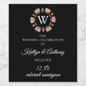 Roos Gold Monogram Poker Chip Casino Wedding Wijn Etiket (Enkel label)