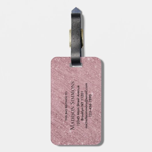 Roos Gold Monogram Script Glitter Sparkle Tinsel Bagagelabel (Achterkant verticaal)