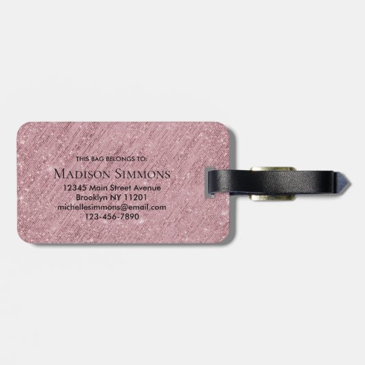 Roos Gold Monogram Script Glitter Sparkle Tinsel Bagagelabel (Achterkant horizontaal)