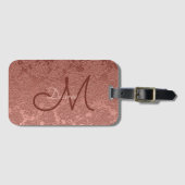 Roos Gold Monogram Script Modern Elegant Floral Bagagelabel (Voorkant (horizontaal))