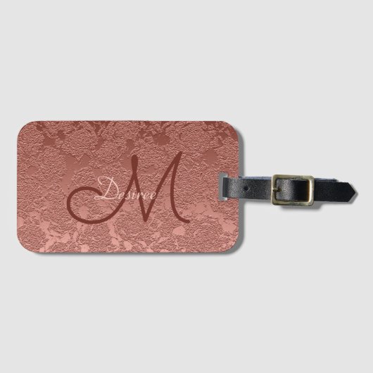 Roos Gold Monogram Script Modern Elegant Floral Bagagelabel (Voorkant (horizontaal))