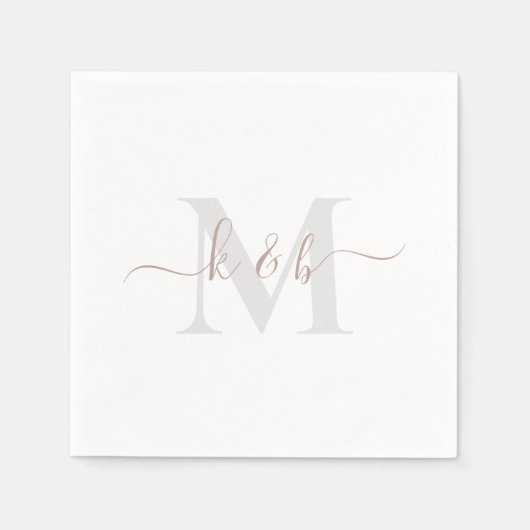 Roos Gold Monogram Swash Script Witte Cocktail Servet (Voorkant)