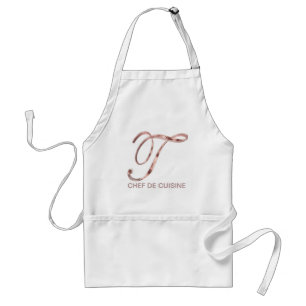Roos Gold Monogram T Chef de Cuisine of Jouw tekst Standaard Schort