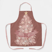 Roos Gold Monogram Waterverf Roze kerstboom Schort (Voorkant)