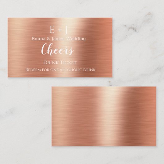 Roos Gold Monogram Wedding Reception Drink Ticket (Voorkant / Achterkant)