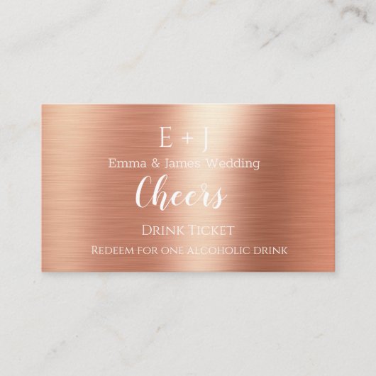 Roos Gold Monogram Wedding Reception Drink Ticket (Voorkant)